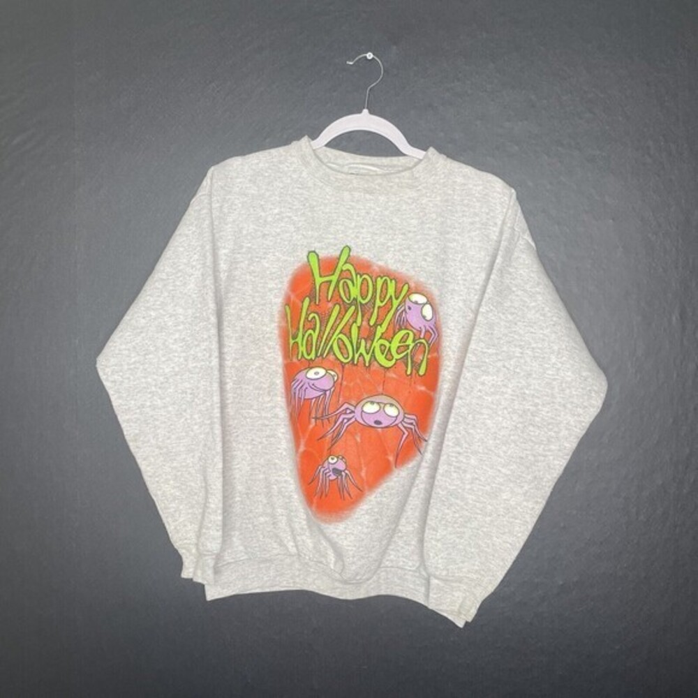 Vintage Tultex Maximum Sweats Happy Halloween Painted Sweatshirt Size Medium